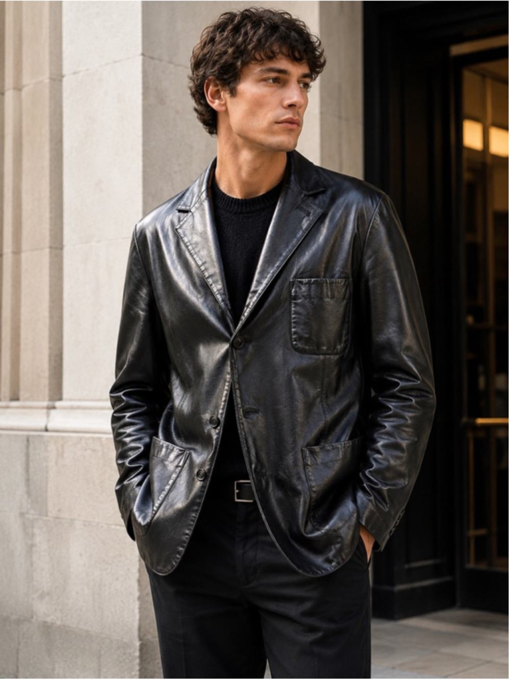 GAP Leather Jacket Mens S Blazer Genuine Leather 90s Y2K Indie Alt Black Vintage